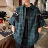 2022港风尖领印花春夏格子宽松休闲短袖衬衫D521P35，男装衬衫，星座312B-1
