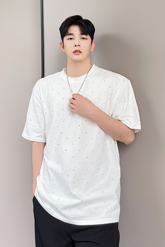 2021夏季山本小众烫钻设计纯棉宽松潮流夏季t恤D720P50,男装T恤,星座312B-1