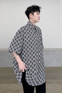 2021夏季新款暗黑顺滑短袖宽松衬衫D710P55图片