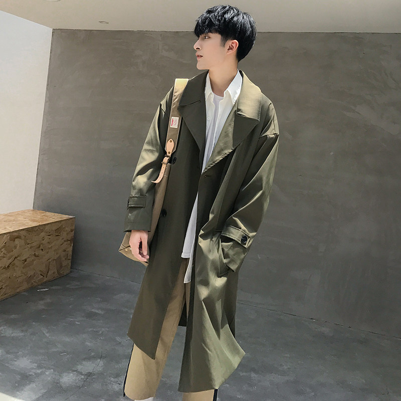 秋季潮款加长纯色百搭男风衣宽松韩版时尚风衣际范D39,男装风衣,星座312B-1