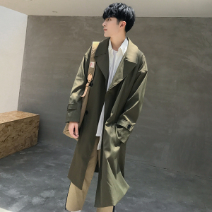 秋季潮款加长纯色百搭男风衣宽松韩版时尚风衣际范D39图片