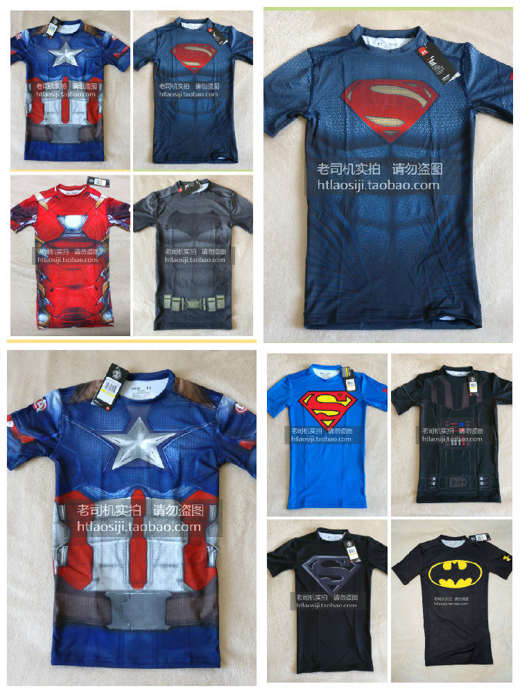 ua 安德玛 男女英雄紧身衣短袖 超人钢铁之躯美队蝙蝠侠黑武士