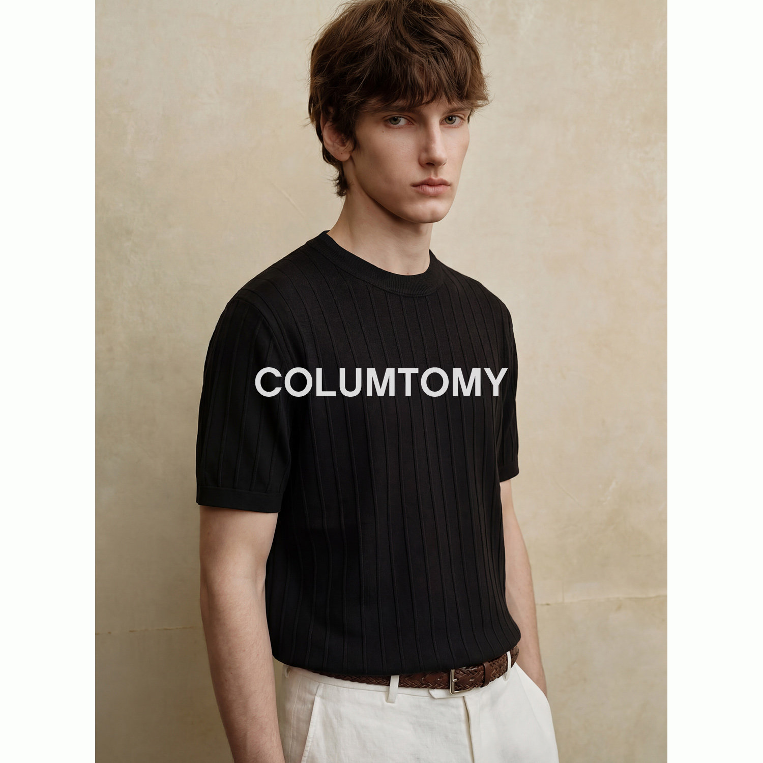 老钱风纯色圆领条纹针织短袖T恤2026年夏季新款Cleanfit男士休闲