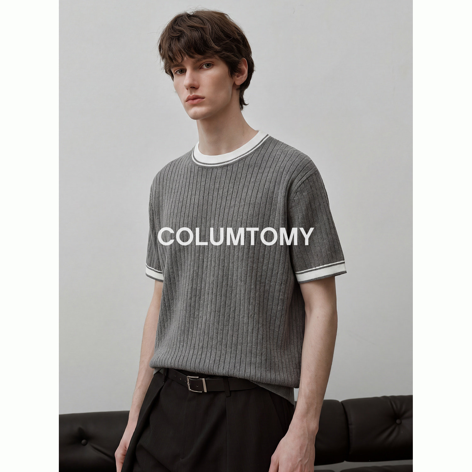 老钱风棉质针织短袖T恤男士圆领高级感2026夏季新款撞色Cleanfit