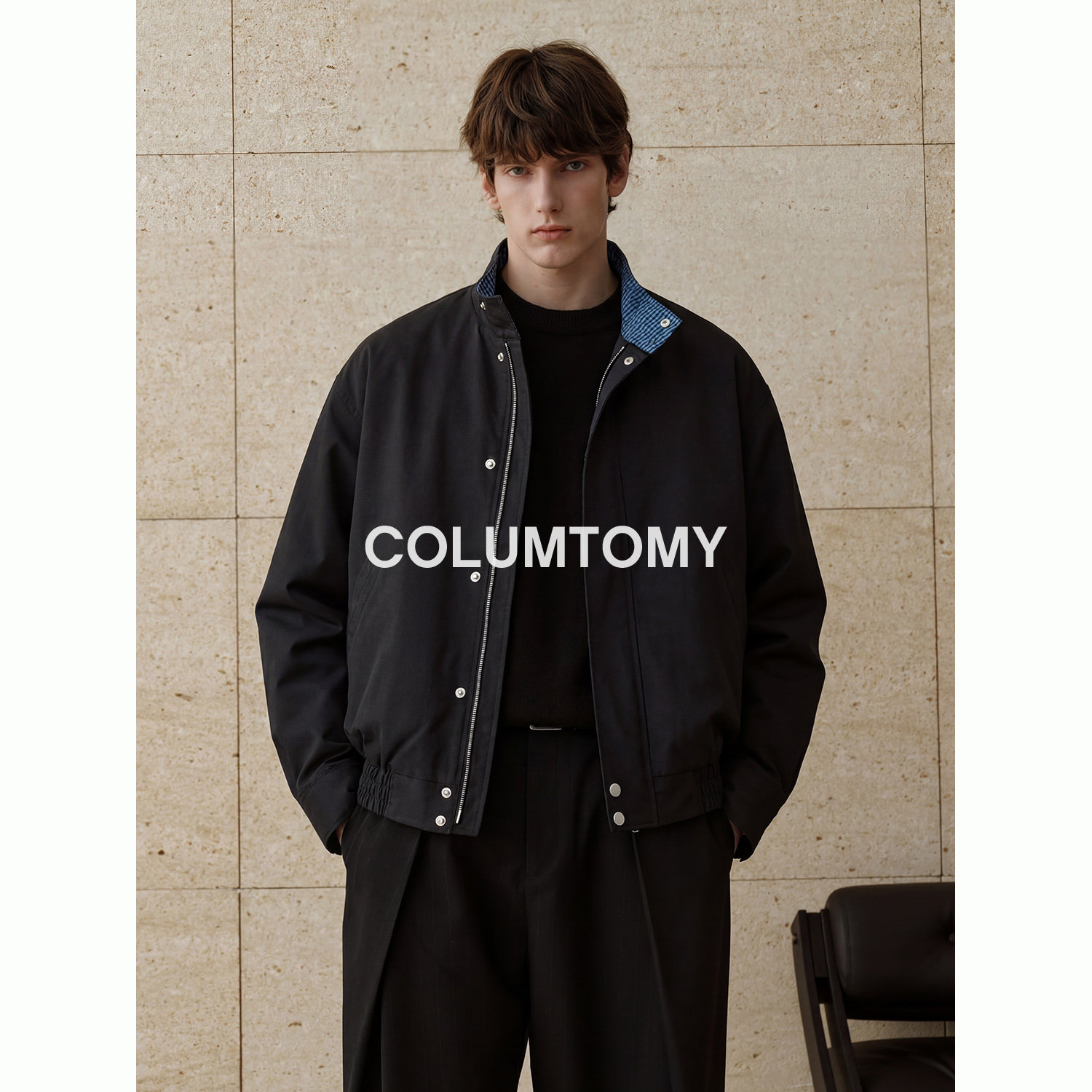 老钱风拼色立领男士休闲夹克2026年春秋新款高级感美式外套潮流