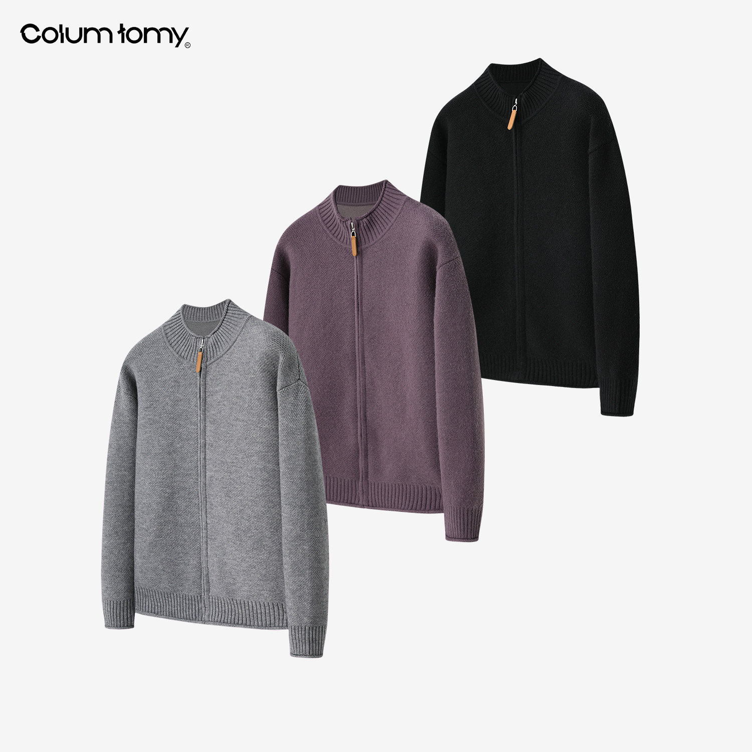 ColumTomy 2025/AW秋冬新品男士双拉链开衫针织休闲毛衣保暖外套