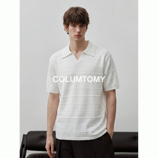 【天然木浆】新款cleanfit条纹男士海鸥领短袖老钱风垂坠高级T恤