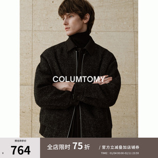 90白鸭绒拼色翻领羽绒服2025冬季新款老钱风绵羊毛男高级感外套