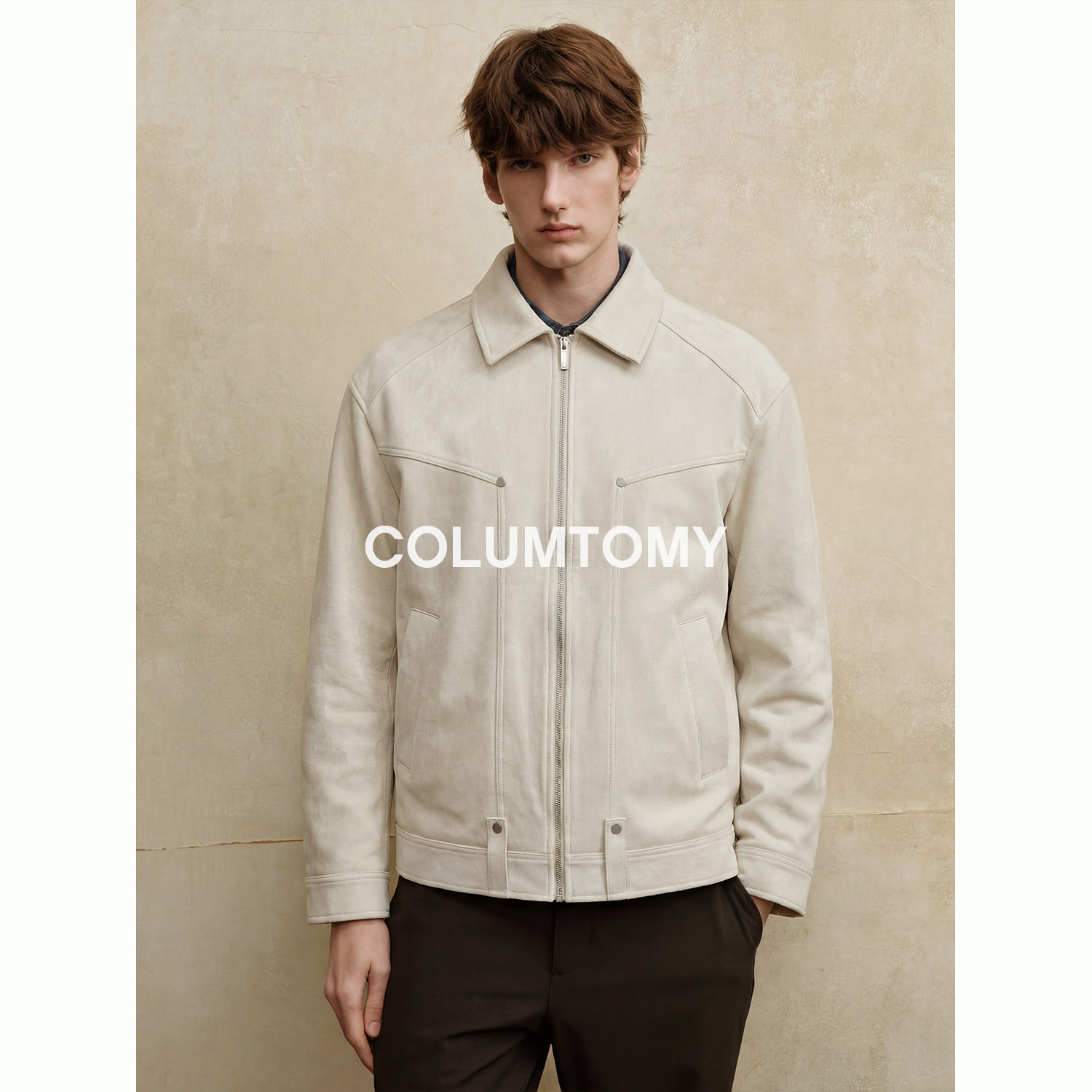 春季新款仿麂皮绒男士老钱风翻领外套Cleanfit休闲高级感痞帅夹克