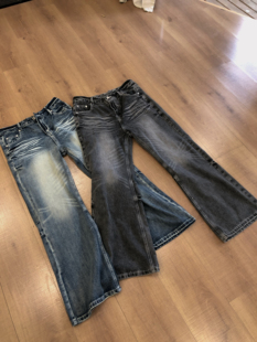 BUFANSTUDIO内华达奶油水洗猫须牛王宽松直筒牛仔裤中度毛羽长裤