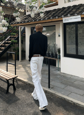 BUFANSTUDIO四线窄幅微喇牛仔裤冈山13盎司白裤子长裤美式hedi风