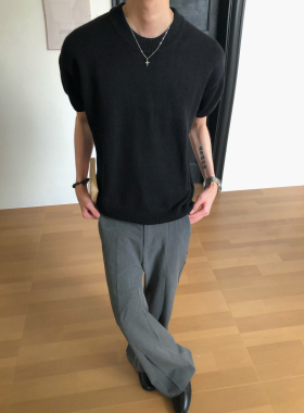 BUFANSTUDIO显身材极简男士短袖圆领针织衫老钱风纯色内搭慵懒风