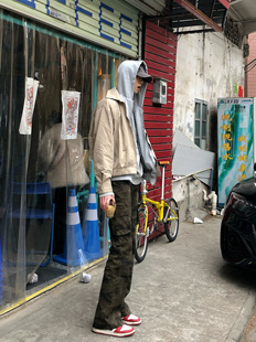 BUFANSTUDIO迷彩微喇工装裤cleanfit潮牌宽松休闲长裤子美式复古