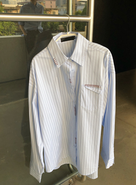 BUFANSTUDIO手缝线高智感条纹衬衫淡人感慵懒风衬衣cleanfit休闲