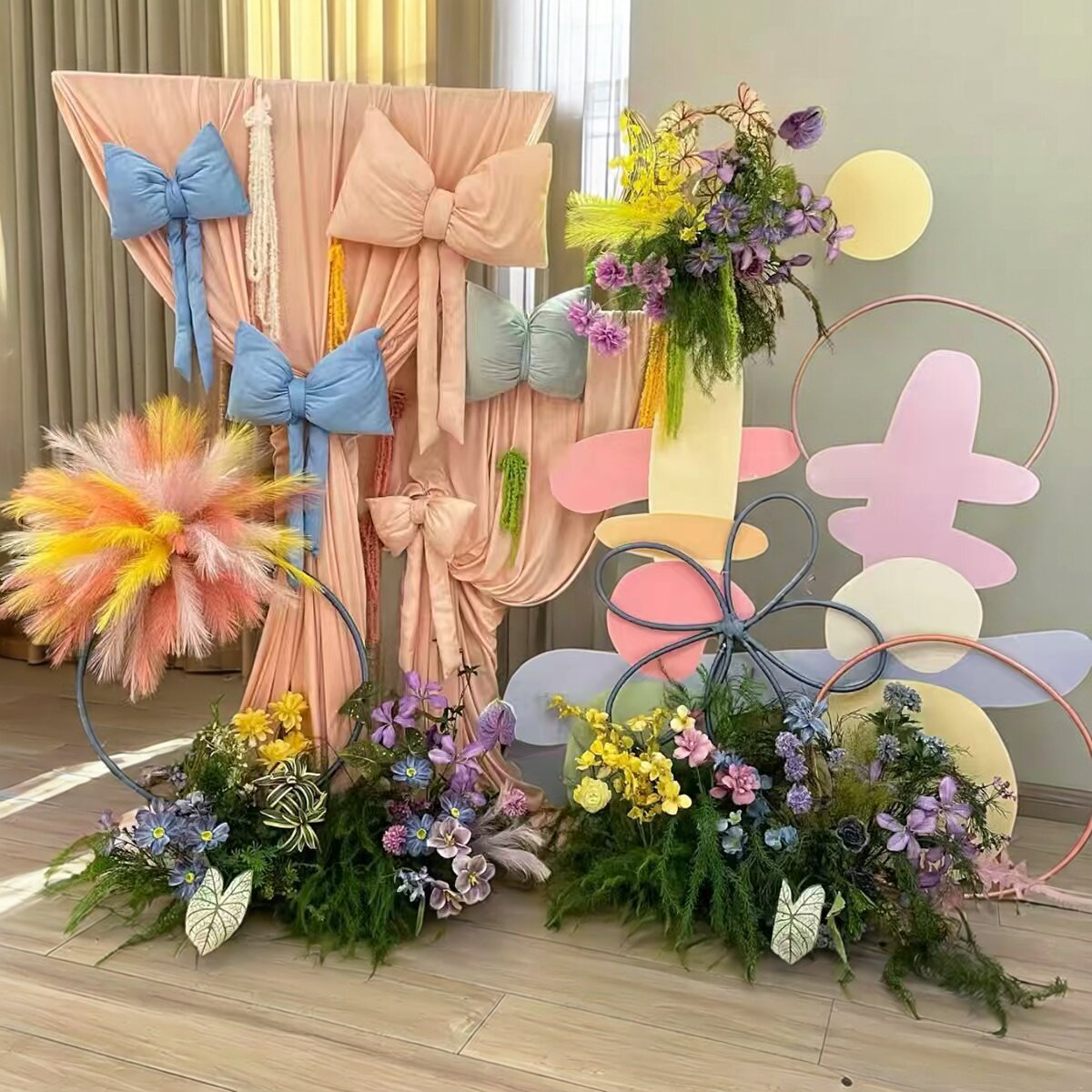 婚房氛围感中式布幔布置结婚礼套装饰拉花女方客厅晨袍拍照背景墙