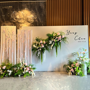 2024订婚宴装饰布置韩系简约女方大气背景墙高级氛围kt板气球场景