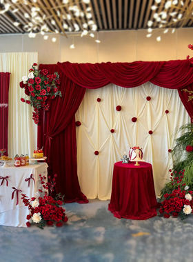 订婚布幔布置装饰红色背景墙高级感大气新中式迎宾牌订制kt板全套