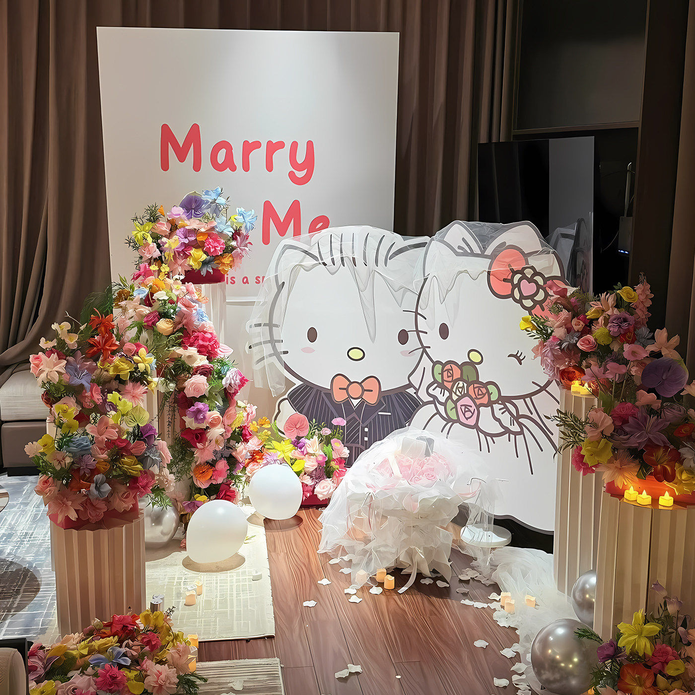 hellokitty求婚布置室内情人节表白场景氛围装饰气球家里客厅浪漫
