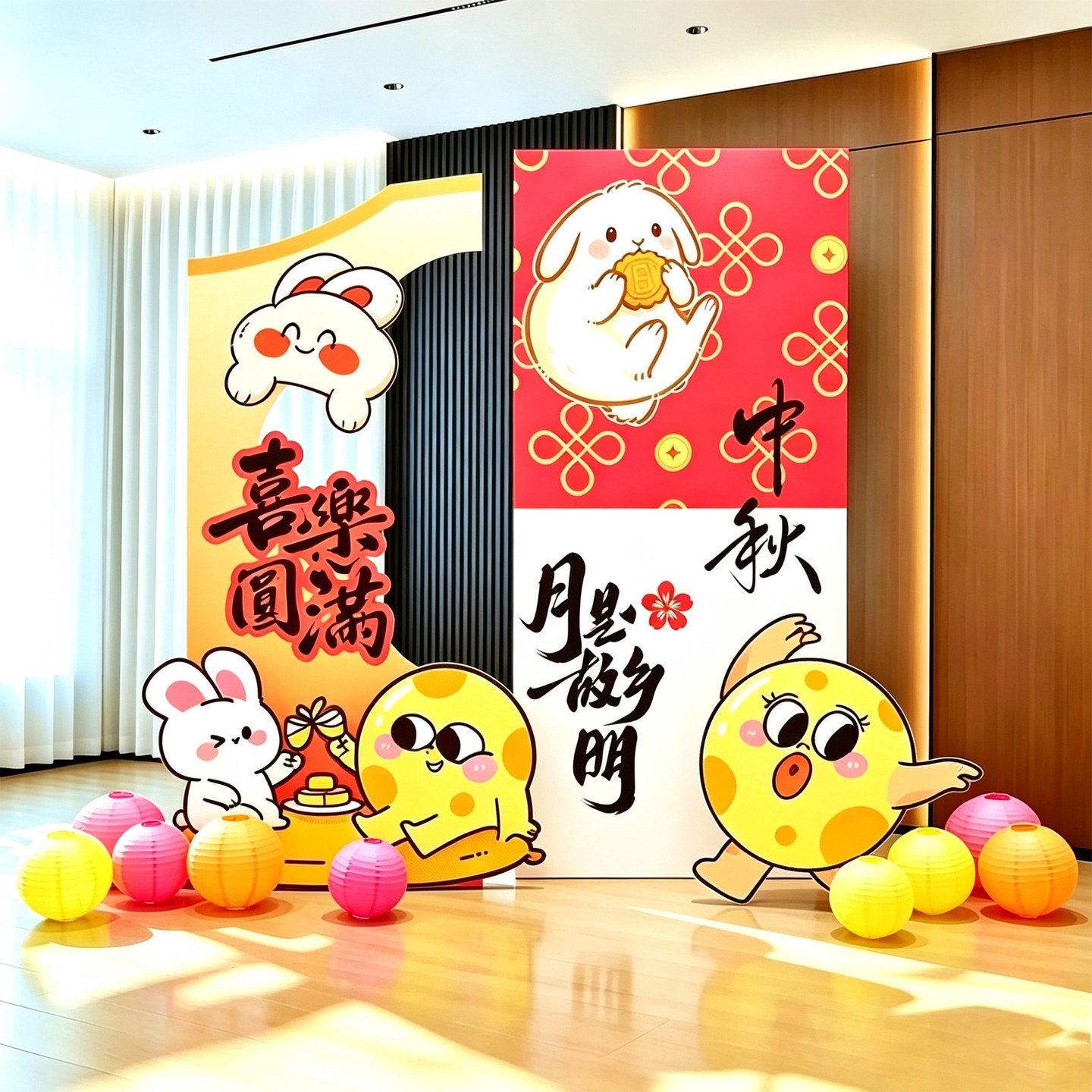 中秋国庆节日场景氛围布置装饰公司商场拍照打卡背景墙kt展板美陈