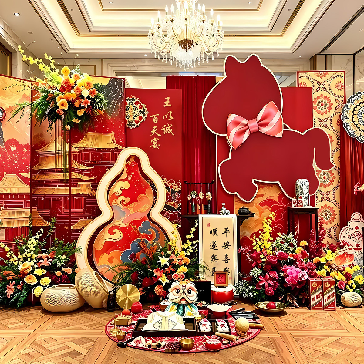 马宝宝百日宴布置百天满月婴儿生日装饰酒店家场景定制kt板背景墙