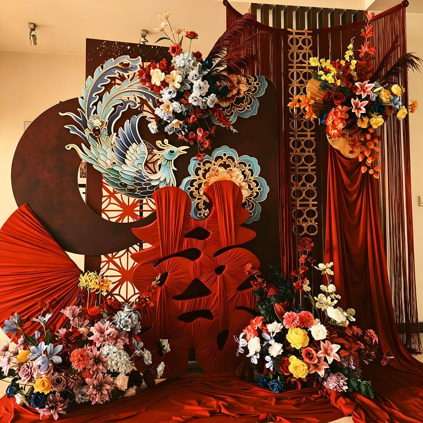 喜嫁风婚房装扮用品红色凤凰中式婚房装饰高端轻奢高级感布置套装
