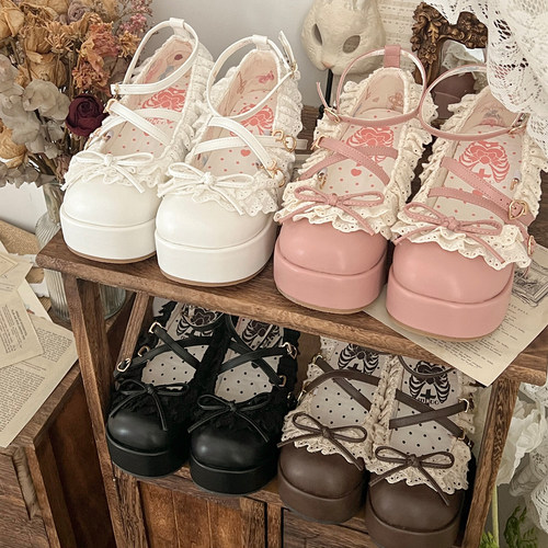 【现货】蛋糕蕾蕾原创定制lolita鞋松糕鞋层叠蕾丝边可爱少女