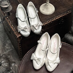 尾款丨月之诗丨摩多modo原创Lolita仿缎面皮质小高跟优雅可爱