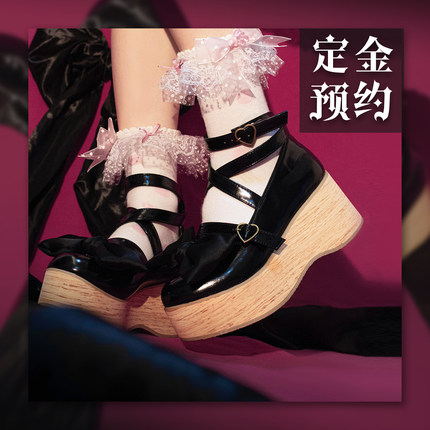 再贩定金丨松糕泡泡丨lolita鞋厚底鞋超大蝴蝶结尖圆头木底鞋