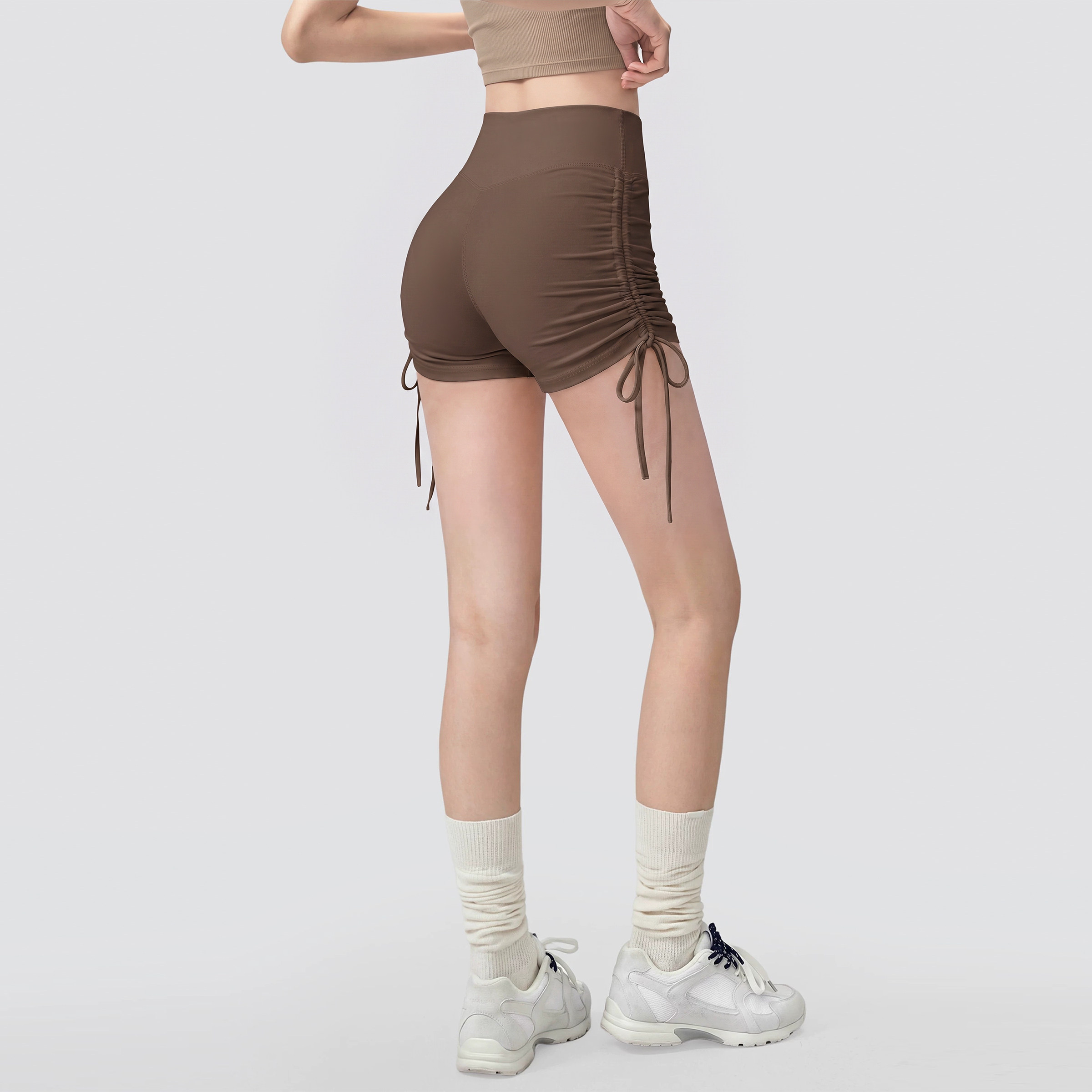 VOJ速干抽绳运动短裤女夏高腰提臀跑步健身训练服裸感瑜伽三分裤