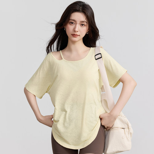 VOJ瑜伽服女夏透气运动罩衫跑步训练宽松短袖上衣普拉提健身衣服
