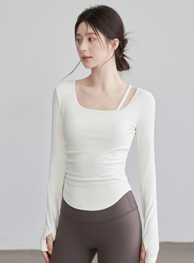 VOJ健身上衣女含胸垫瑜伽服长袖运动训练罩衫收腰显瘦训练服上衣