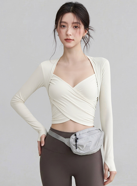 VOJ瑜伽服女修身显瘦带胸垫上衣跑步训练长袖普拉提训练服健身衣