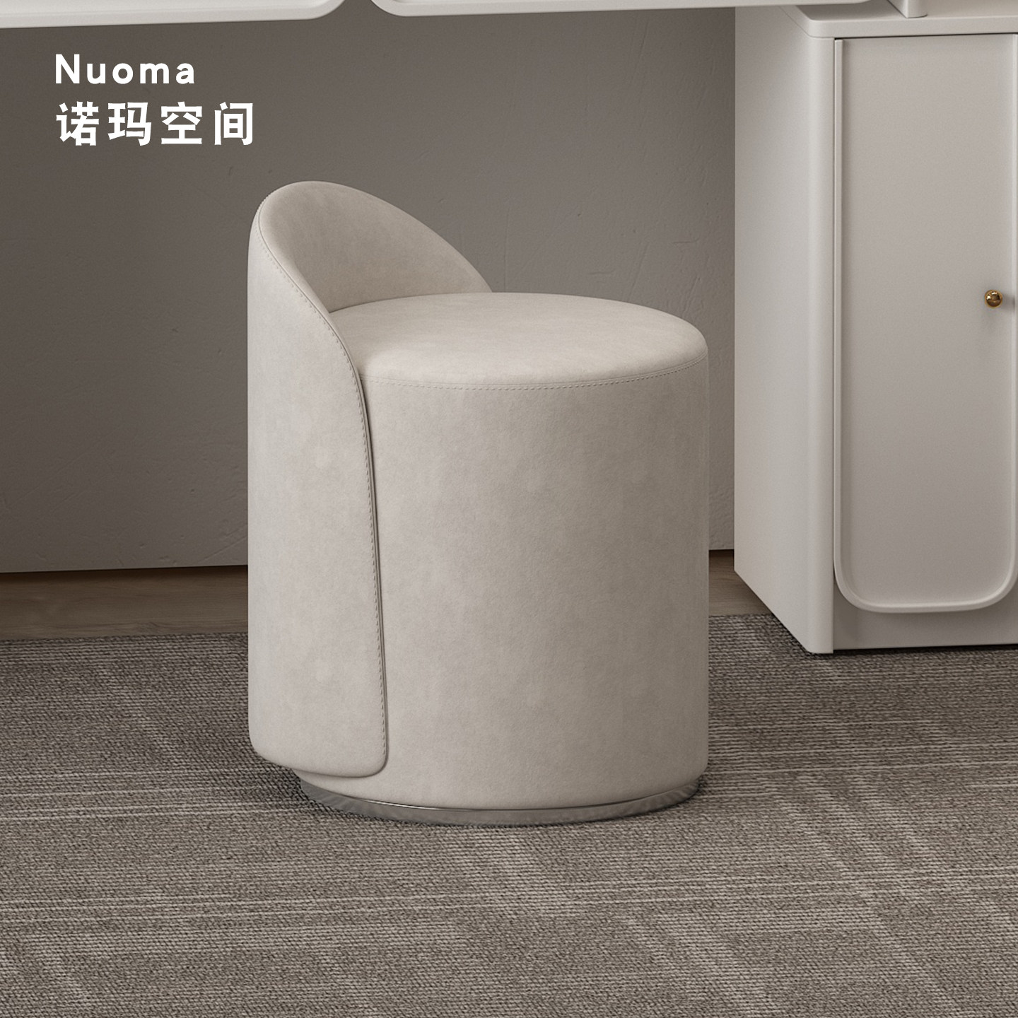 化妆凳可旋转矮凳现代简约高端实木小梳妆凳靠背客厅换鞋凳高级感