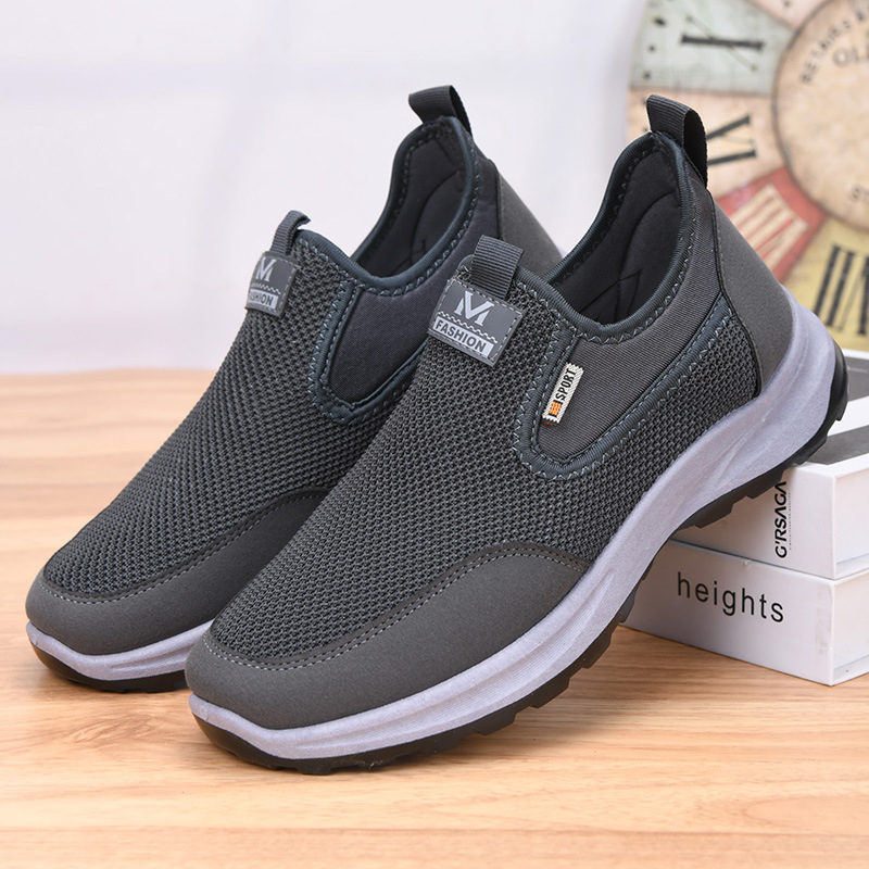 网鞋男春季透气时尚布鞋男士一脚蹬休闲中老年轻便爸爸网面鞋子