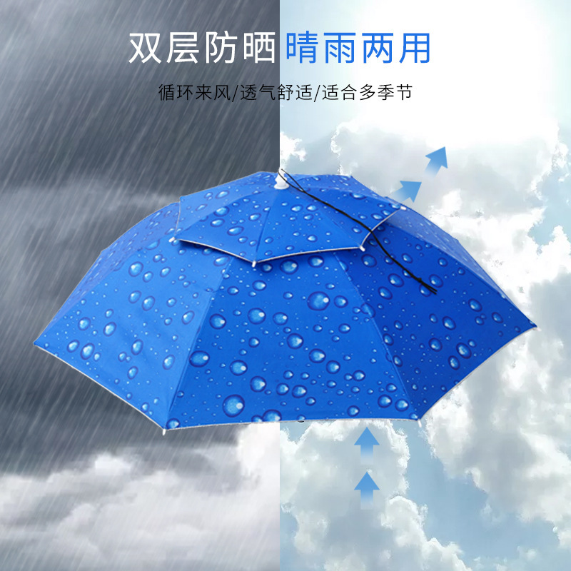 伞帽头戴式双层大号采茶遮阳伞防雨可折叠头顶雨伞户外钓鱼斗笠帽