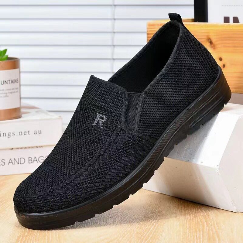 老北京布鞋男旗舰店官方平底一脚蹬网面透气防滑软底休闲爸爸鞋子
