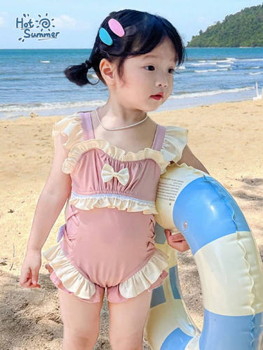 女童泳衣儿童速干比基尼连体泳装宝宝游泳衣3岁-6岁洋气小公主