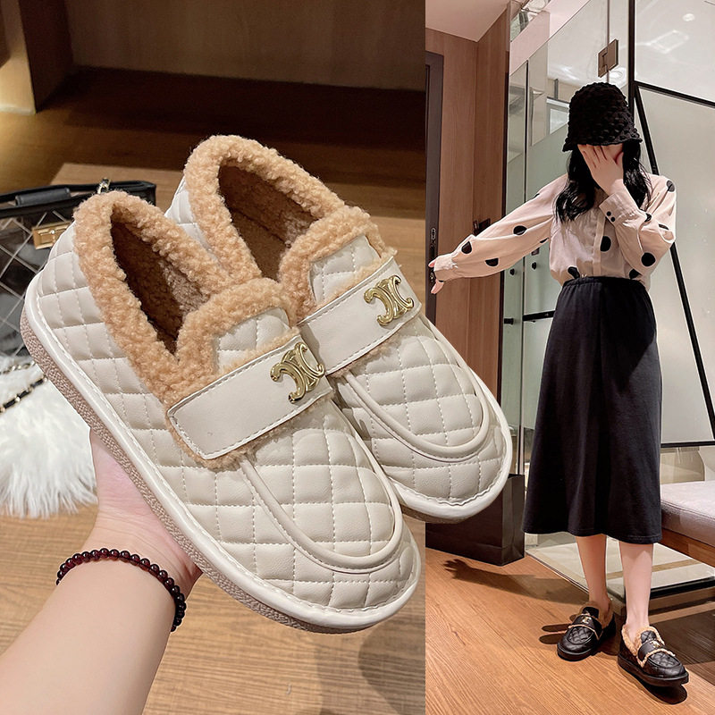 网红棉鞋女冬外穿2023年新款加绒保暖豆豆鞋一脚蹬防水时尚雪地棉,女鞋,乐福鞋（豆豆鞋）,淘宝优惠券,粉丝福利购,淘宝优惠卷