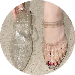 包头水晶凉鞋女夏外穿半拖鞋防滑防臭百搭粗跟凉拖鞋下雨天穿的鞋