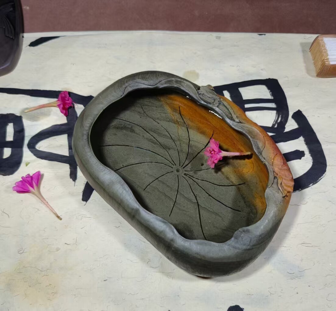 文房四宝肇庆端砚绿端笔洗砚台手工雕刻俏色学生书法绘画送礼用品