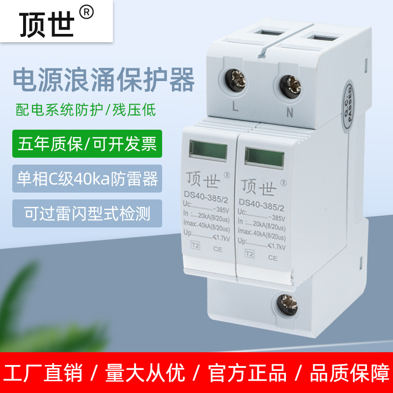三级单相电源C级防雷器 2P40KA防浪涌电涌保护器家用模块光伏避雷