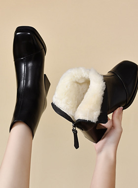 秋冬新款方头小裸靴2735