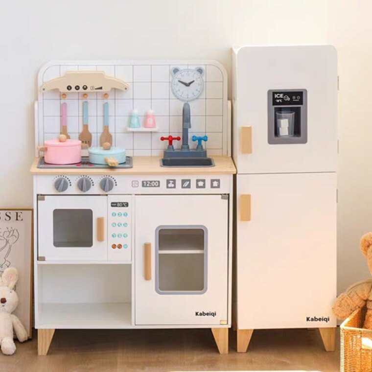어린이 주방 장난감 세트 요리를 위한 시뮬레이션 주방 용품 나무 인형의 집 스토브 소녀 3-6 세를 위한 시뮬레이션 선물