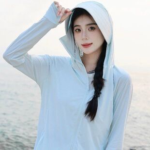 锦纶冰感防晒衣女春夏户外防紫外线可拆卸帽檐款原纱型插肩防晒服