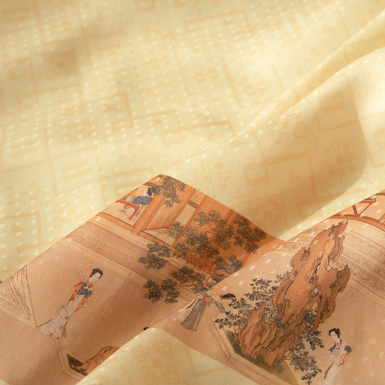 汉宫春晓 三定位印花布料 汉服面料马面裙百迭裙|一墨沅芷