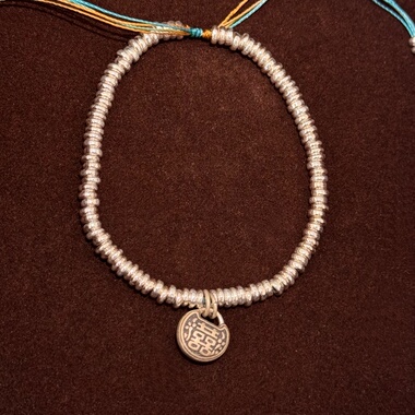 千凤银足银999复古盘缠双喜手链