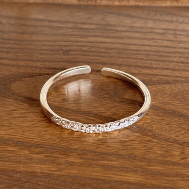 千凤银足银999卷草纹纯银手镯女