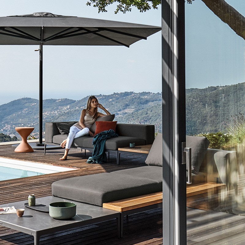 沃登 北欧户外柚木沙发组合 室外别墅实木茶几防水扪布沙发家具