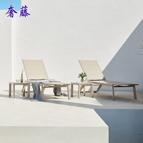 户外沙滩躺床室外海滩特斯林网布铝合金躺椅休闲露天泳池躺床