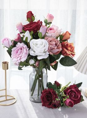 厂家 绒布仿真花如意玫瑰假花婚庆用品家居装饰绢花MW03335